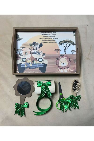 Botez Set tavita pentru taiere mot la baietei- Mickey Mouse - verde , 6 piese