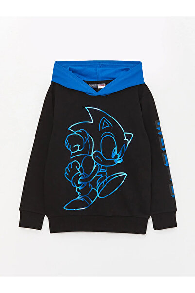 LC Waikiki هودي للأولاد بأكمام طويلة مطبوع عليه صوت سونيك باللون الأسود من LC...