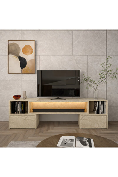 klubeconcept Berlin Modern LED Işıklı 2 Kapaklı Ayarlabilir Raflı TV Sehpası ...