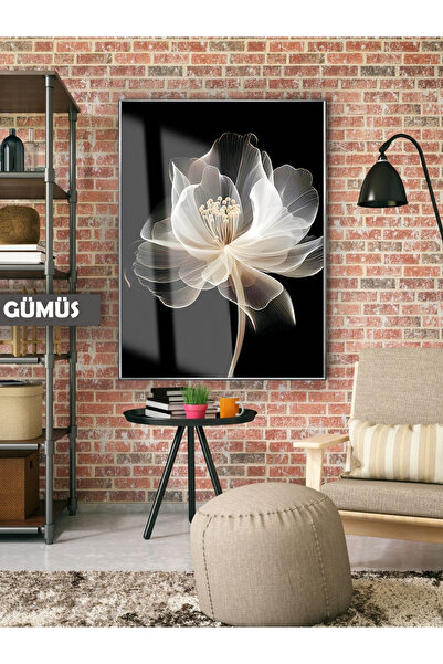Harika bir ev HARİKABİREV|BEYAZ SİYAH RENK ÇİÇEK KOMBİNİ 02|ÇERÇEVELİ TEMPERL...
