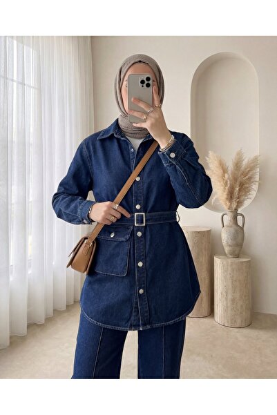 Modamorfo Denim Suit with Bag Pockets and Green Trousers - Navy