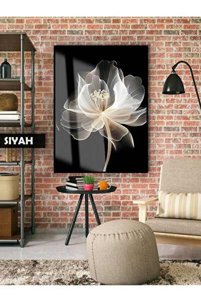 Harika bir ev HARİKABİREV|BEYAZ SİYAH RENK ÇİÇEK KOMBİNİ 02|ÇERÇEVELİ TEMPERL...