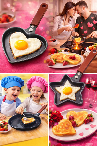 OEM Set of 3 mini heart/star shaped pans – for creative breakfasts