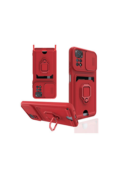 eco port حافظة ريدمي نوت 11 زوما من السيليكون مع حامل لبطاقة العمل - أحمر