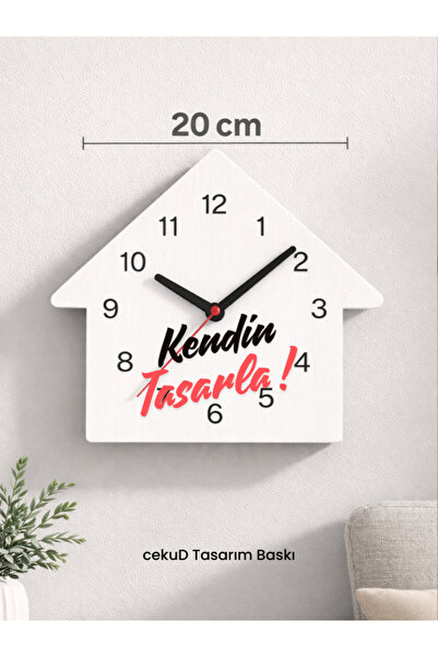 cekud tasarım baskı Kendin Tasarla 20 cm Ahşap Ev Şeklinde Duvar Saati | Kişi...