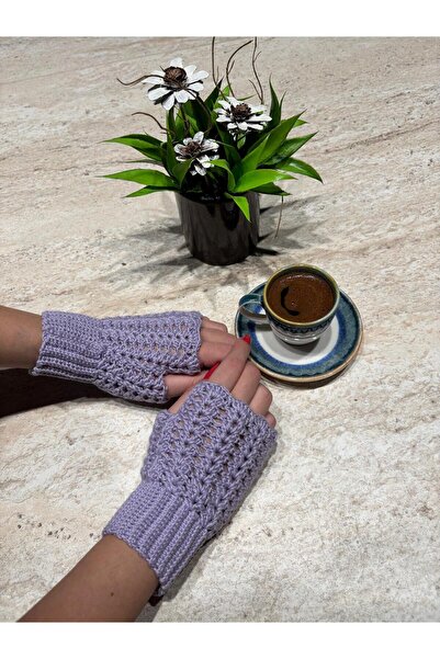 RIDVAN Örgü el yapımı /parmaksız /ajurlu şık tasarımlı kışlık kadın eldiveni