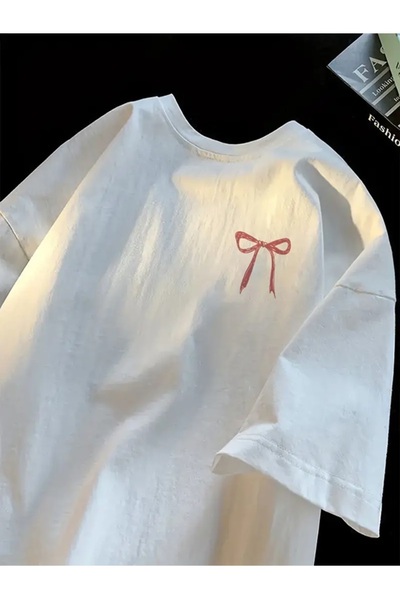 Le Savu Ribbon Printed Unisex Oversize T-Shirt