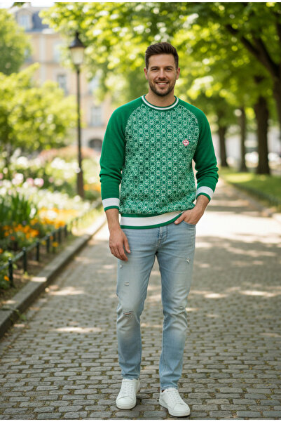 YusGos Men's Crew Neck Steel Knit High Quality Casa Patterned Sweater