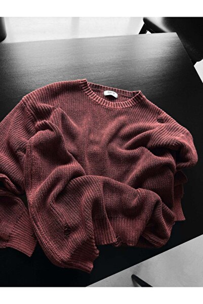 elkumoda Oversize Vintage Detailed Ripped Knitwear Sweater Vintage Washed Str...