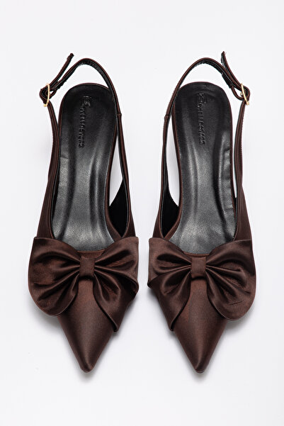 Entella Store Lorea Women's Bitter Brown Satin Bow Detailed Women's Heeled Shoes