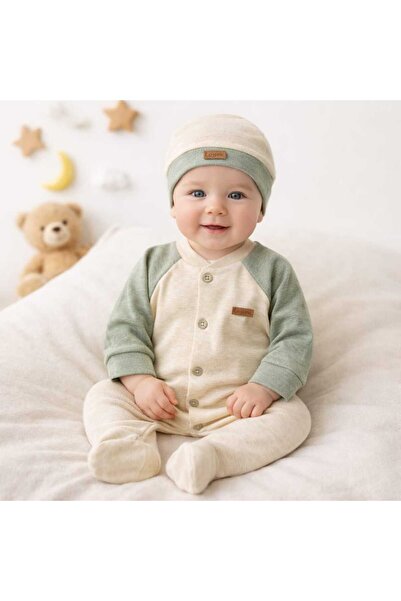 Leylek Newborn Baby Jumpsuit+Hat Set 100% Cotton