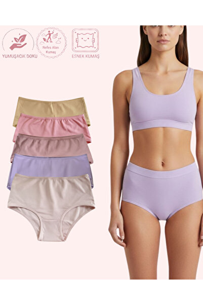 NO BRAND Kadın Pamuklu Penye Külot | Günlük İç Giyim | Rahat Kalıp | 5’li Paket