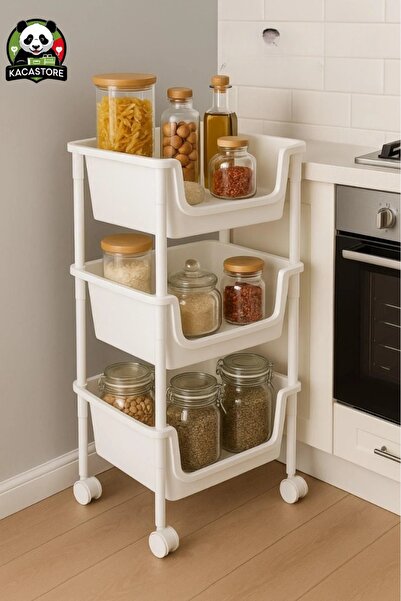 KACASTORE 3 Katlı Tekerlekli Plastik Düzenleyici Organizer Raf Çok Amaçlı Mut...