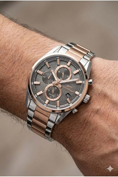 Slazenger 42mm Silver Rose Gold Men's Wristwatch |   Steel Cord, Multifunctio...