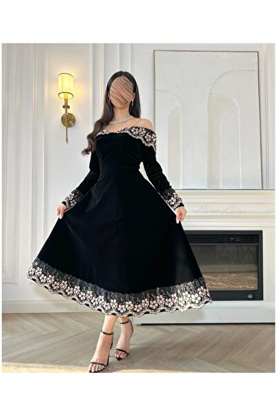 NASMA فستان مخمل اندنوسي فاخر قصة كلاسيك