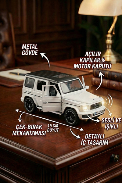 craftivio 1:32 Metal Çek Bırak Mercedes G65 Beyaz Sesli ve Işıklı Kapıları Aç...