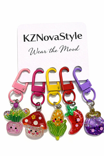 KZNovaStyle مجموعة سلاسل مفاتيح ملونة بأشكال مختلفة مع مشبك كارابين |   مجموع...