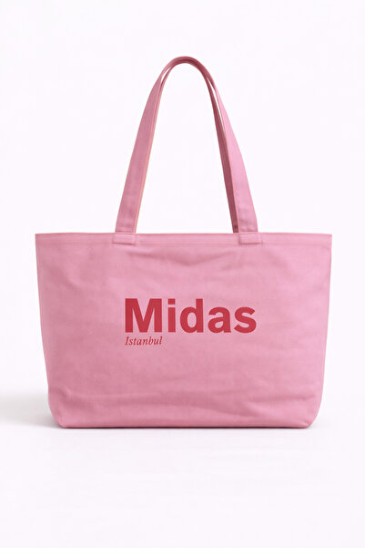 Midas Design Tote Bag Büyük Pembe Gabardin Kanvas Omuz Çantası