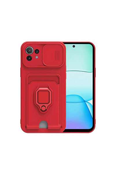 eco port حافظة Mi 11 Lite من Zuma مع حلقة بطاقة الأعمال من السيليكون - أحمر