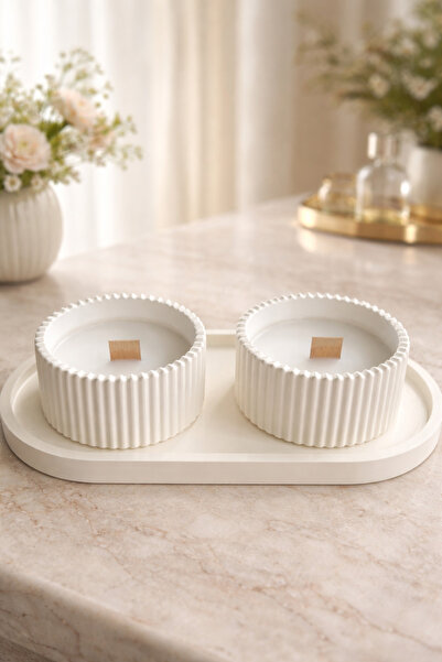 YİĞİTER Decorative Double Soy Wax Candle Set – Handmade Stone Powder Candle H...