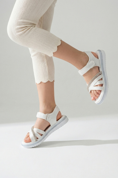 Moda Lime Sandale pentru fete, deschise în față, cu detalii din piatră, cu be...