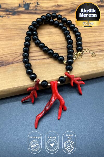 Balzamin Design Red Acrylic Coral Design Necklace – Modern Necklace with Synt...