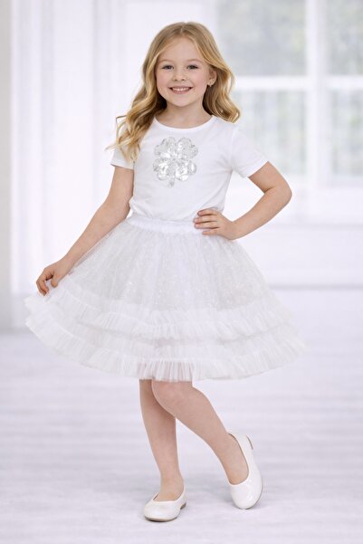 Nacar 23 Nisan 29 Ekim Gösteri Kıyafeti Kız Çocuk Payet Detaylı Tüllü Etek Ta...