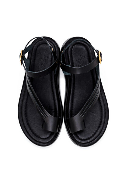 Lively Stylish Luna Women's Black Genuine Leather Flip-Flop Flat Casual Comfo...