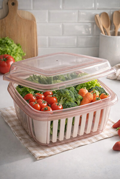 Luna Süzgeçli sebze-meyve saklama kabı kapaklı buzdolabı düzenleyicisi