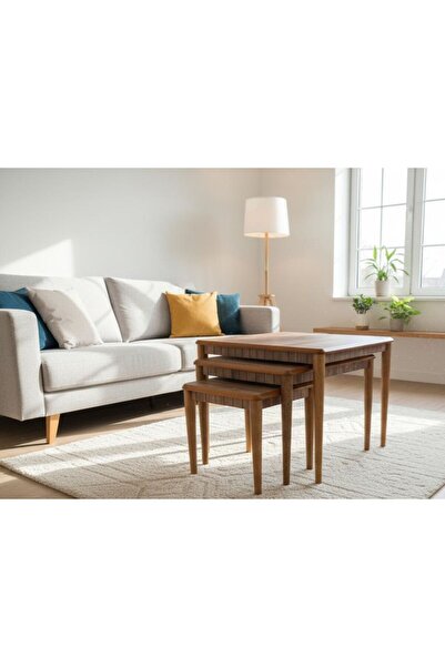 Luna 3'LÜ LÜX AHŞAP SEHPA