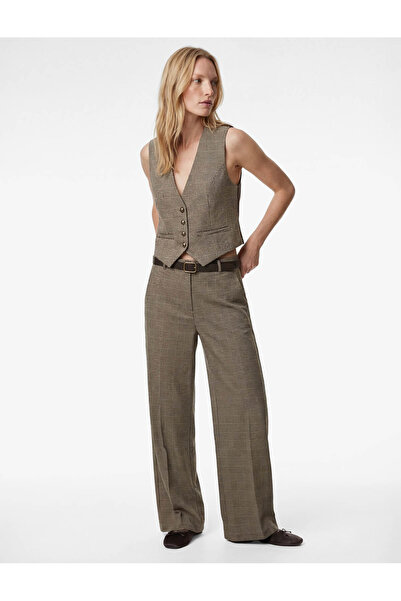 Koton Панталони с широки крачоли, джобове и колан от плат с тартан мотив