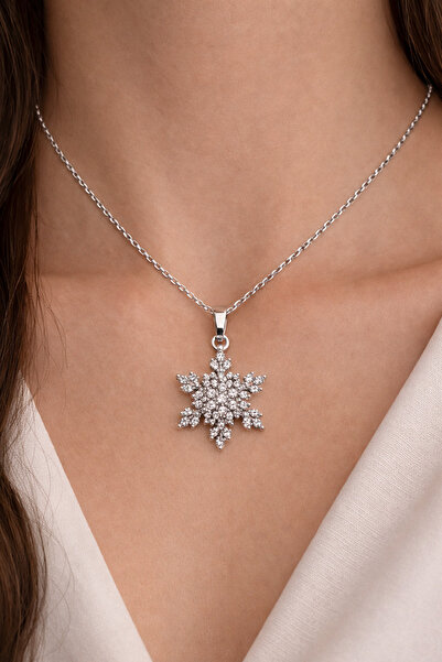 MEDJEWELRY Dönen Kar Tanesi Kolye - Çelik I Sürpriz Küpe Hediye