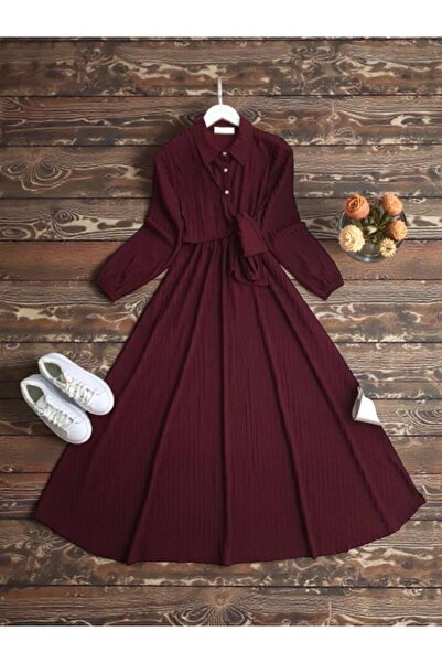 ŞAHİN TESETTÜR GİYİM YAN BAĞLAMA PARÇALI BELİ LASTİKLİ ELBİSE 2417
