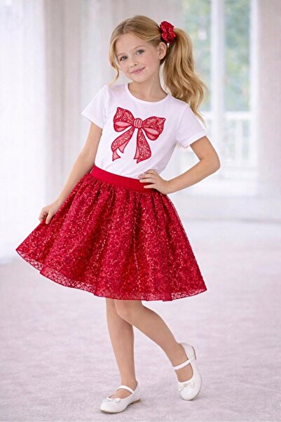 NOBLE STORE Κοριτσίστικο Σετ Φούστας και Μπλουζάκι με Σχέδιο Κορδέλας