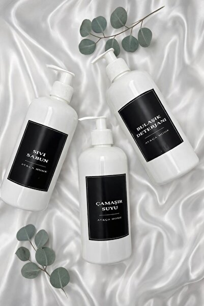 AY&ÇA HOME 3'lü Retro Beyaz Başlıklı Bulaşık Deterjanı, Sıvı Sabun, Çamaşır S...