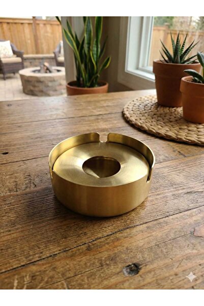 LOVYCO Gold Metal Ashtray 9 cm - Decorative Round Ashtray Suitable for Indoor...