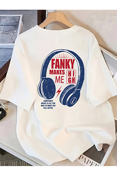 ALEYZA MODA FANKY Βαμβακερό T-Shirt με στάμπα και λαιμόκοψη ποδηλάτου σε μεγά...