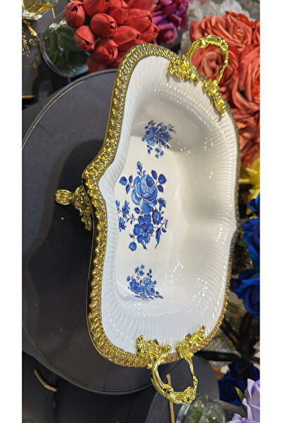 hediye Esterhomedecor Oval Porcelain Serving Dish with Stand