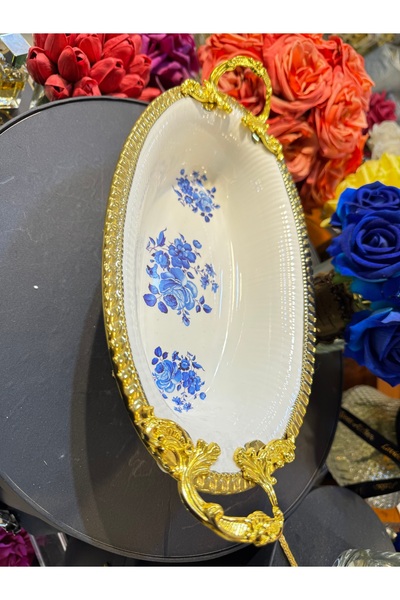 hediye Esterhomedecor Oval Porcelain Serving Dish with Stand