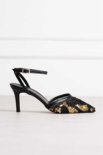 Roshin Shoes Yeni Sezon kadın Stiletto İncili Topuklu Ayakkabı Siyah kırışık ...