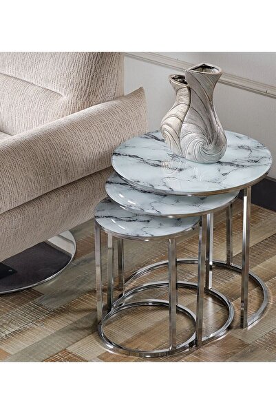 İMS ZİGON DÜNYASI 3lü Lüx C Zigon Sehpa Gümüş