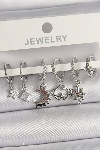 Skygo Brass Silver Color Zircon Stone Traveler Model Women's Earring Set - Tj...