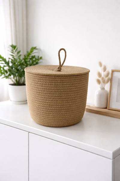ÖRGÜM Basket Decorative Kitchen Basket with Lid Organizer 20X20 cm