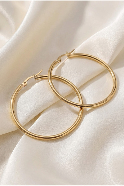 LYKOS Steel Gold Color 27 mm Ring Model Women's Earrings