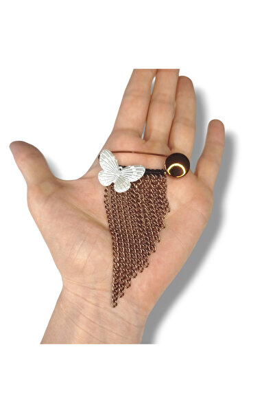 STE Kelebek Figürlü Zincirli Broş – Bakır Renk Yaka İğnesi – El Yapımı Şık Ak...