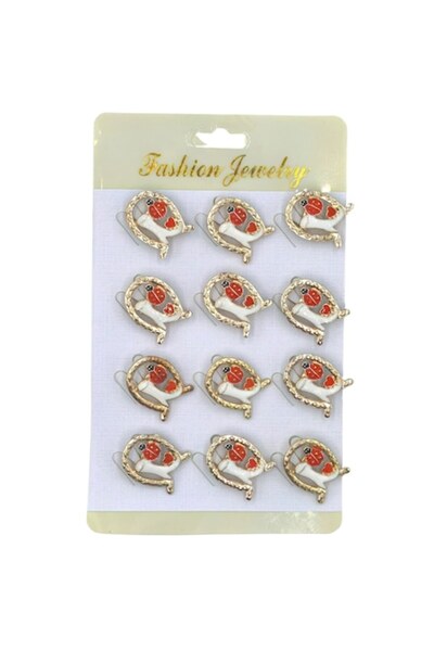 OEM Set of 12 Brooches Martisor, NEVERMORE, Horseshoe with Heart, 2.5cm, Gold