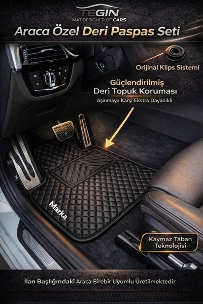 Tegin Mat Designer Of Cars Renault Clio 5 2019+ Icon Oto Paspas Siyah Deri Si...