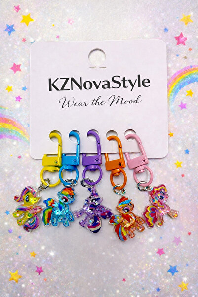 KZNovaStyle 5’li Renkli Unicorn Pony Figürlü Anahtarlık Seti – Karışık Renkler