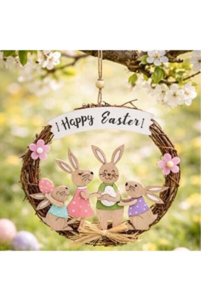 Tessari Easter Decorative Wreath with Bunnies "Happy Easter" Ø18 cm