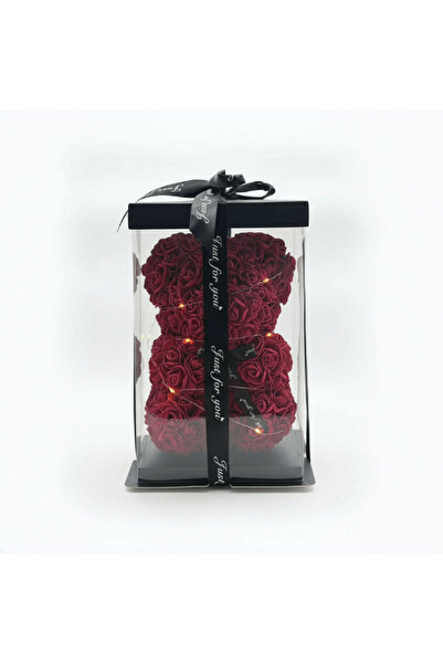 Ruyidecor Foam Rose Teddy Bear, 25 cm, Dark Red